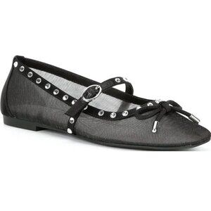GIANNI BINI Rayna Mary Jane Ballerina Bow FLATS Size 8 Black Mesh Rhinestone NEW